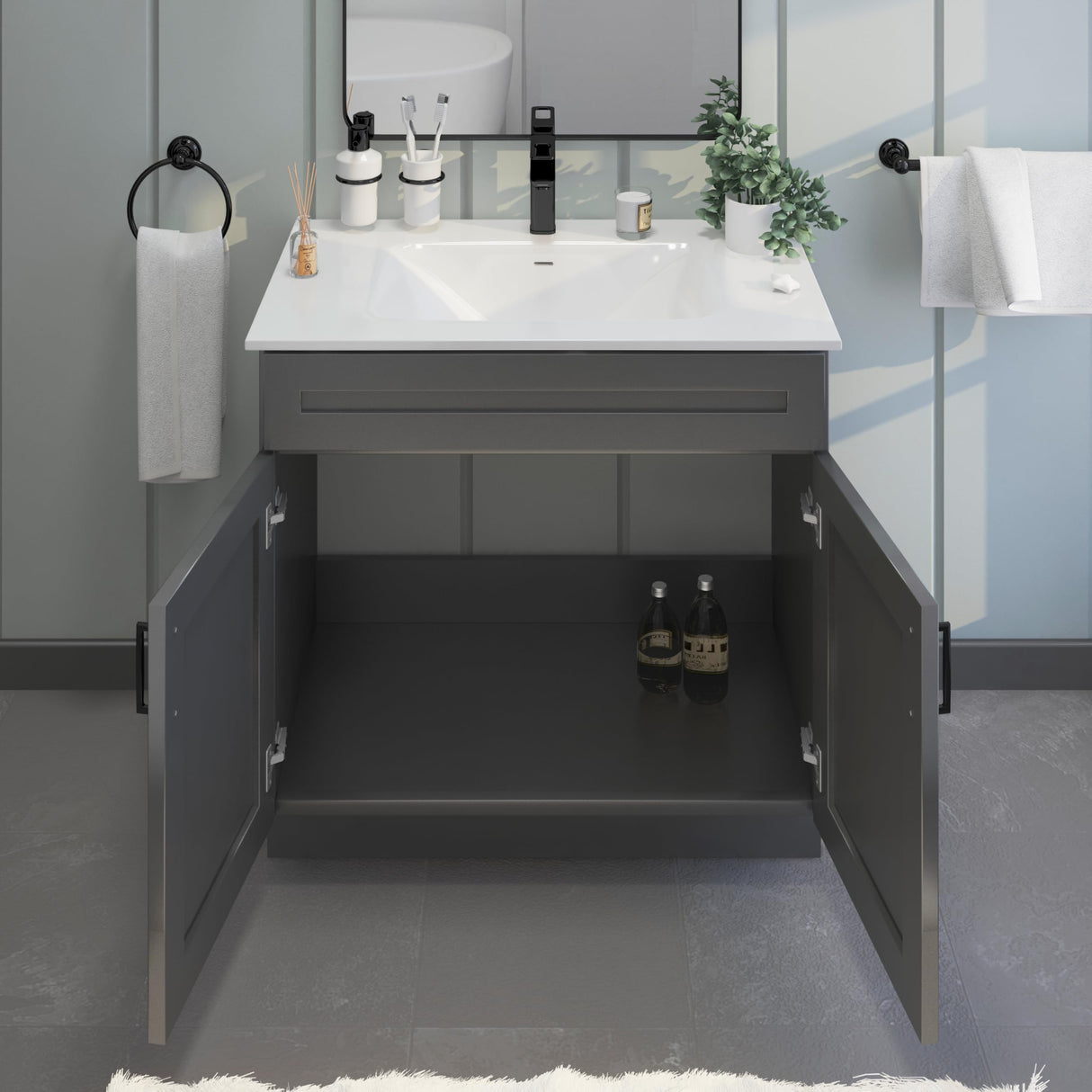 Grey Shaker Sink Base Bathroom Vanity 24"/30"/36" Width (36" Width) WoodArtSupply