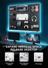 Pegboard Wall Organizer - Modular System for Gaming Setup, Office & Kitchen Storage Solutions Create A Perfectly Structured Space(Black,16″×12″) Colville