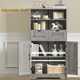 TEENFON Farmhouse Storage Cabinet with Doors & 2 Drawers, Bathroom Cabinet with Adjustable Shelf, Cupboard for Living Room, Entryway, Home Office, Gray TEENFON