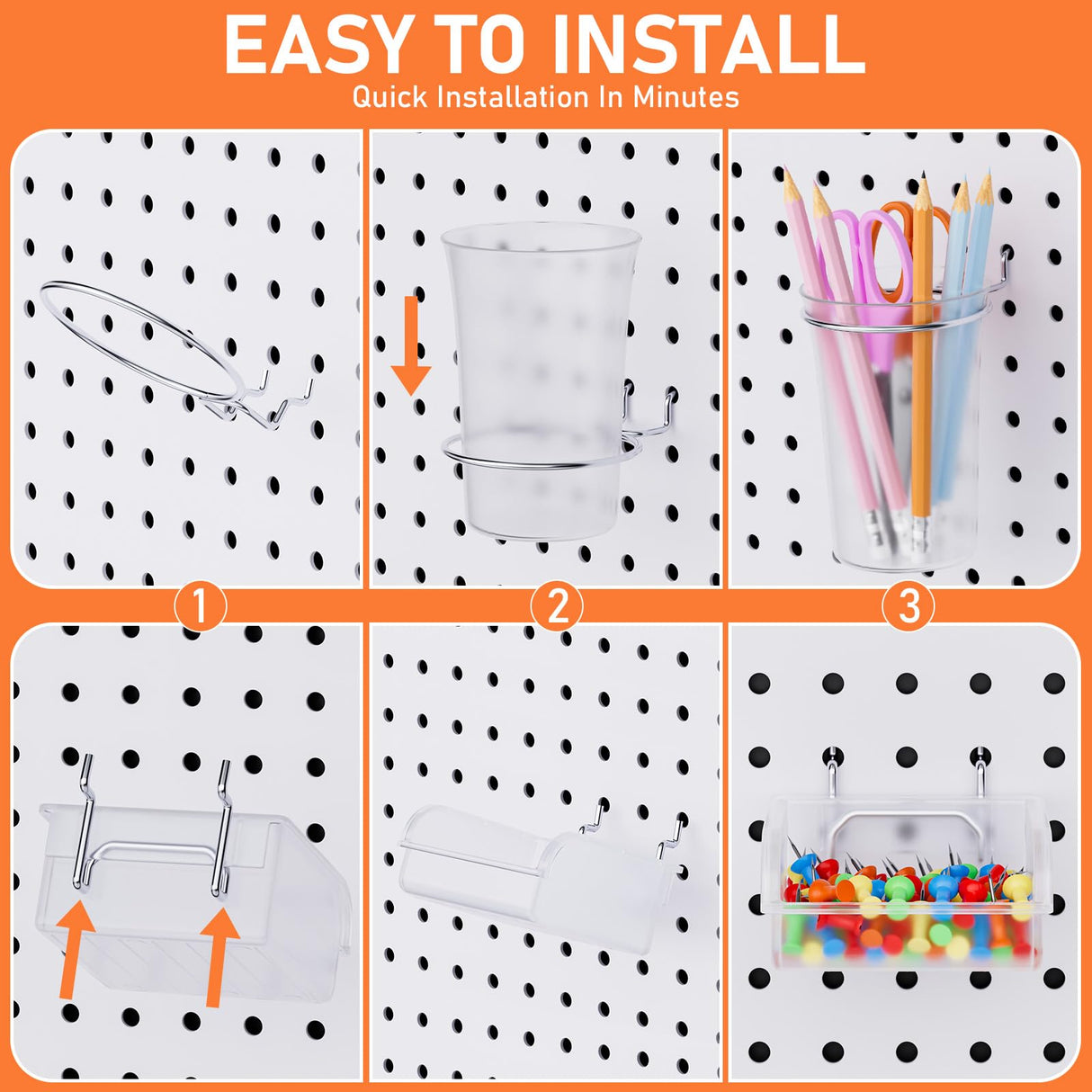 INCLY 70PCS Metal Peg Board Kit with 1/4" Pegboard Accessories, 4 Pack White Pegboard Panels, Bins, Cups and Peg Board Hooks, Paper Towel Holder, Pegboard Wall Organizer for Craft Room, Office, Sewing INCLY