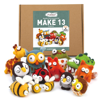 Fedmut Needle Felting Kit - 13Pcs Needle Felting Kit for Beginners with Wool Roving, Felting Pad, Felting Needles for Starters DIY Craft Animal Home Deco Birthday Gift