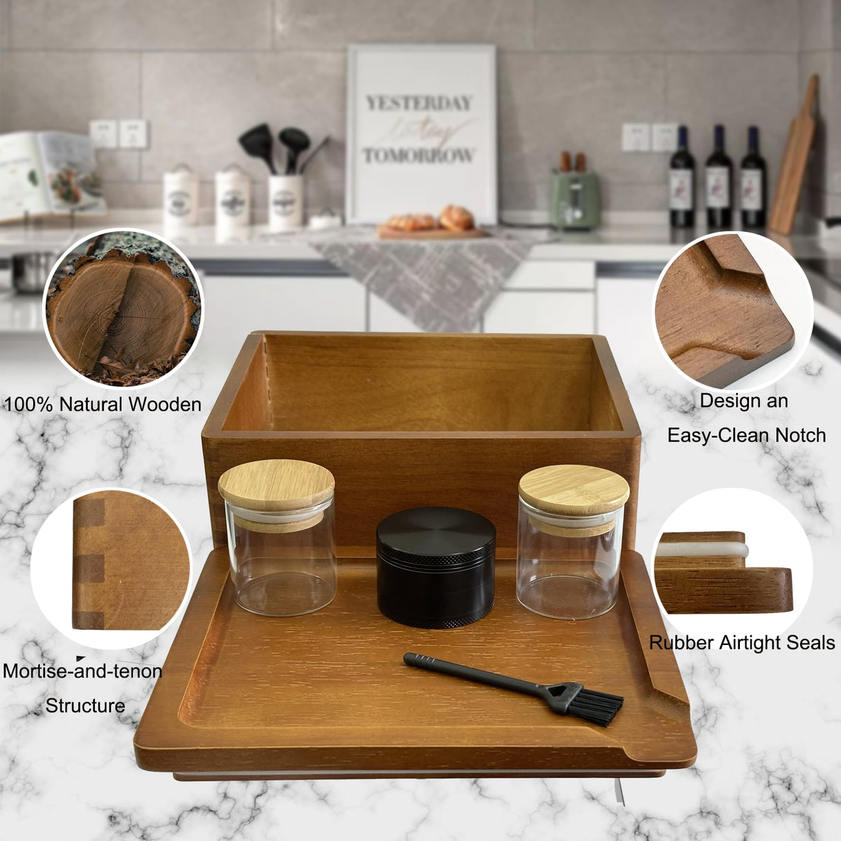 Misecrisa Stash Box with Tray - Large Wooden Box with Accessories Storage Stash Box Set - Decorative Wood Box for Herbs smell proof box (9.5inch) Misecrisa