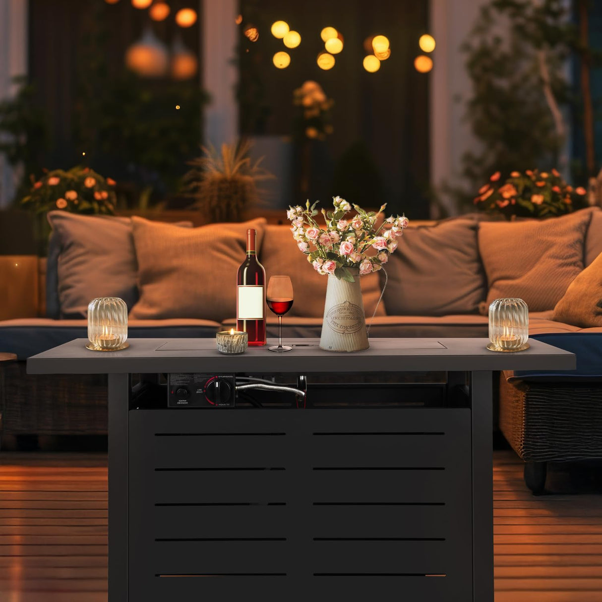 Hykolity 42 Inch Gas Fire Pit Table, 60,000 BTU Propane Pits for Outside with Steel Lid and Waterproof Cover, 2 in 1 Firepit Table Gatherings Parties on Patio Deck Garden Backyard, Black hykolity