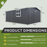 AECOJOY 16' x 12' Outdoor Storage Shed, Large Metal Sheds & Outdoor Storage Clearance 12x16 with Windows, Steel Backyard Shed, Utility Tool Storage for Garden, Patio, Outside use in Dark Grey AECOJOY
