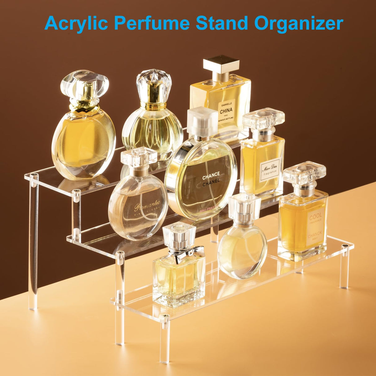 HENABLE Large Acrylic Display Risers, Perfume Stand Organizer, Clear Acrylic Shelf Risers for Display Stands for Food, Tabletop Use, Amiibo Funko POP Figure, 3 Tier Clear Cupcake Stand Risers HENABLE