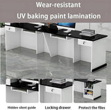 Nuipesn Reception Desk,Front Reception Counter Desk Checkout Office Desk with Lockable Drawer Reception Table Wooden Computer Desk for Office (Pure White+Black/Left,70.87" L*23.62" W*39.37" H) Nuipesn
