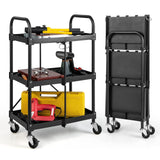 Nightcore Folding Utility Cart, 3-Tier Food Service Cart w/Lockable Wheels, 330LBS Capacity, Heavy-Duty Metal Frame Collapsible Utility Cart, Rolling Tool Cart for Home Garage WoodArtSupply