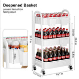 3 Tier Rolling Cart Metal with Wheels, Heavy Duty White Three Tiered Craft Cart Organizer on Wheels, Utility Roller Storage Carts for Art, Baby Nursery, Diaper Caddy, Snack,Book,Nail,Cleaning Supplies Osivaex
