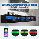 EXQUAL Floating TV Stand, Wall Mounted TV Shelf with Led Lights & Power Outlet, 71" Modern Entertainment Center Media Console with Storage, High Gloss TV Cabinet for 65/75/80 inch TV EXQUAL