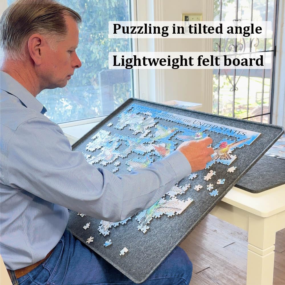 Felt Puzzle Board Flipper Board for 1000 Piece Puzzle with Rigid Cover Tilted Puzzle Board Tray Mat Gray PUZZLE EZ