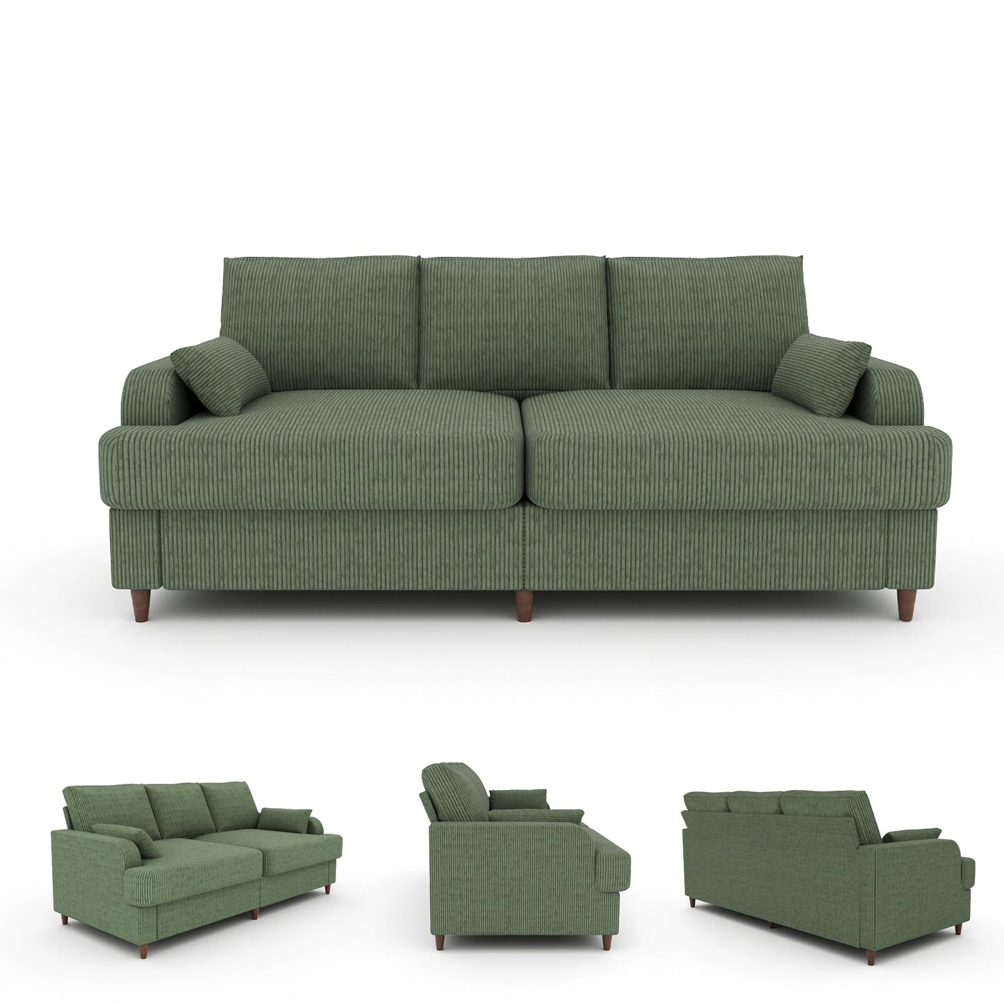 2 Sets 3 Seater Couch with Deep Seats, 80" Sofa for Living Room, Modern Comfy Green Couch with Armrests, Corduroy Sofa for Small Space, Oversized Loveseat for Bedroom, Apartment and Office, Green