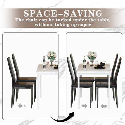 Hooseng Dining Table Set for 4- Space Saving Kitchen Table and Chairs for 4, Modern Style Faux Marble Tabletop & 4 PU Leather Chairs, Perfect for Dining Room,Breakfast Corner Small Spaces,Whi - WoodArtSupply