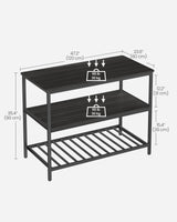 VASAGLE Kitchen Island with 3 Shelves, 47.2 Inches Width Kitchen Shelf with Large Worktop, Stable Steel Structure, Industrial, Easy to Assemble, Ebonised Oak and Black UKKI001B42 VASAGLE