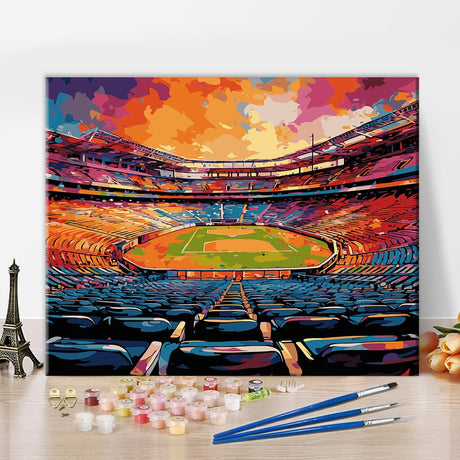 Sports Field Paint by Numbers for Adults Beginner Paint by Number Kits Colorful Canvas Oil Colorful Stadium by Number for Cool Boy Painting by Number Home Wall Decor Acrylic Paints 16x20 in Frameless Generic