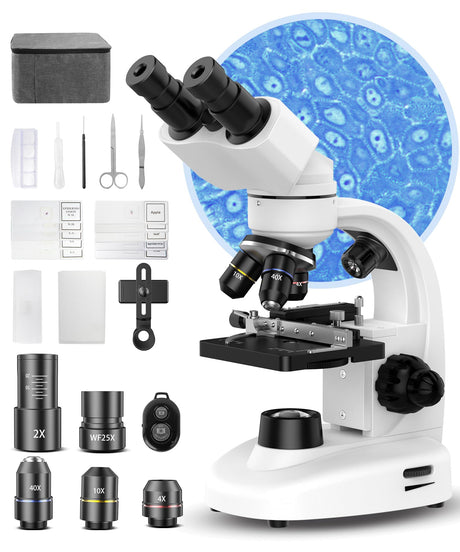 Compound Binocular Microscope for Kids & Students, 40X-2000X Magnification, Microscope Kit with Slides & Specimens, Lab Equipment for School Biology Class & Home Science Experiments PalliPartners