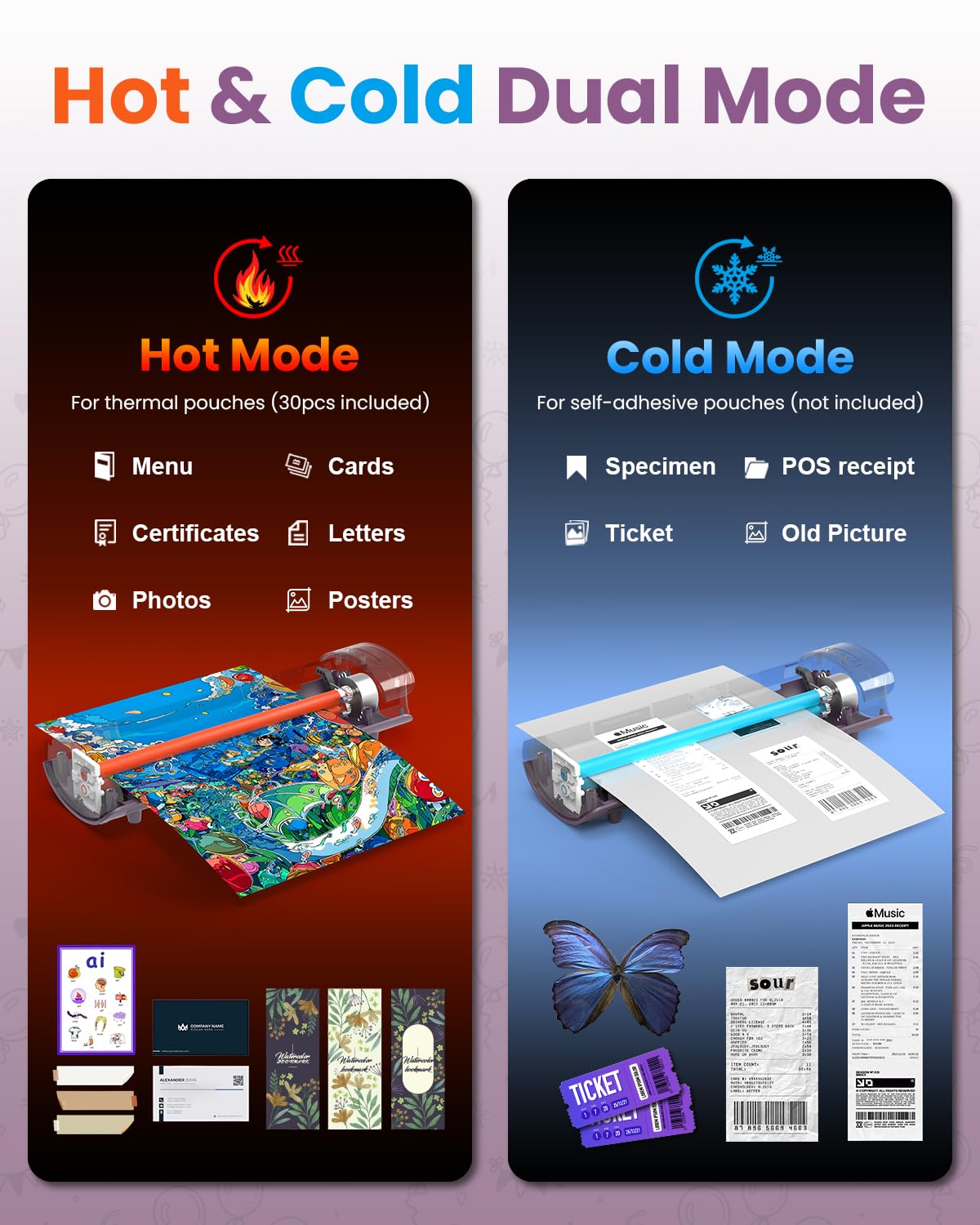 Office Presentation Laminator Machine 11x17 with Laminating Sheet A3/A4/A5, 3/5 Mil Thermal Cold Laminating Machine 13 inch Wide, 60s Warm-Up Lamination Machine, Personal Laminate Machine (Purple) Qfun