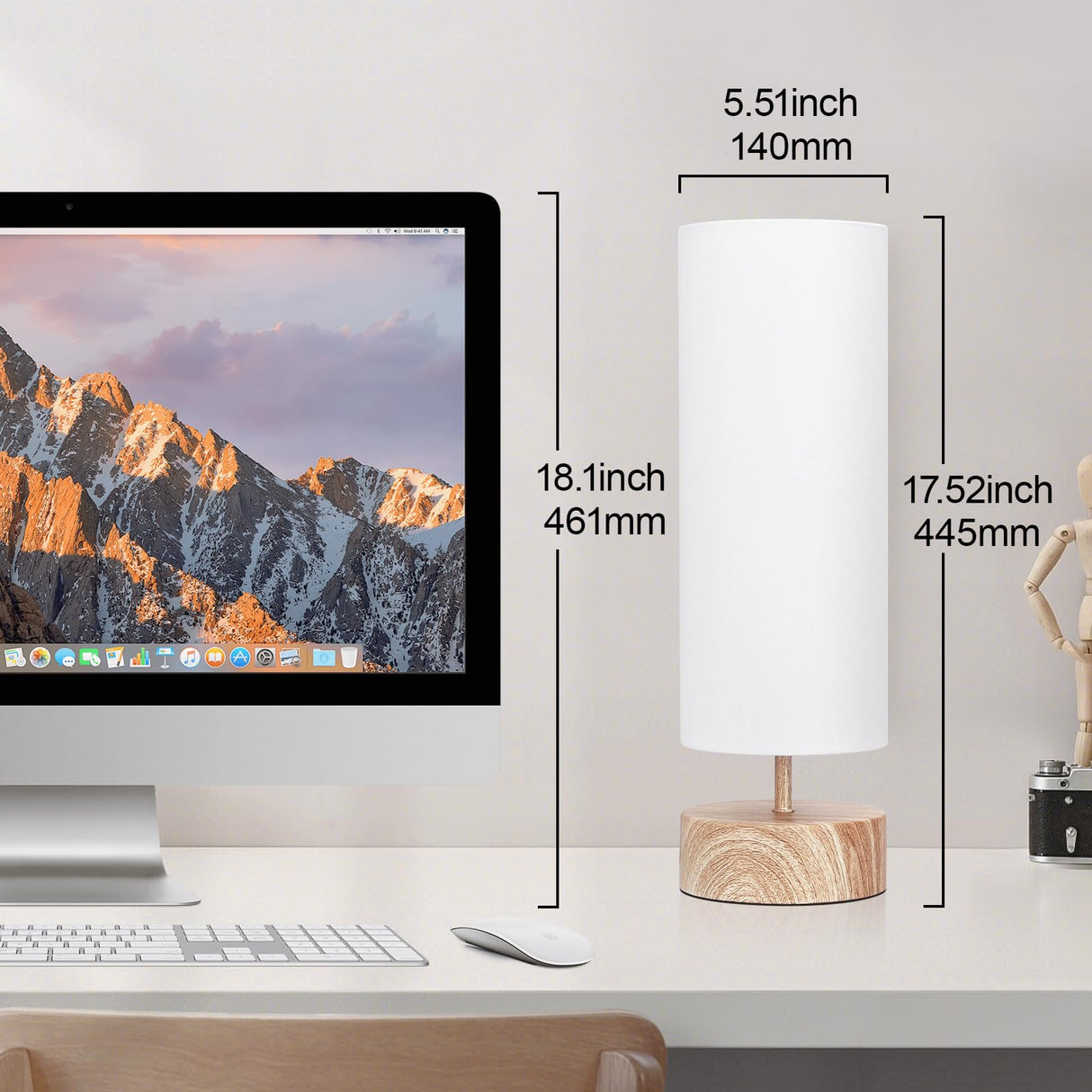 Bedside Table Lamp, 3 Way Touch Control Table Lamp with Wood Grain Base, Dimmable Nightstand Lamp with White Shade, Simple Night Light for Bedroom Living Room Home Office, LED Bulb Included Seaside village