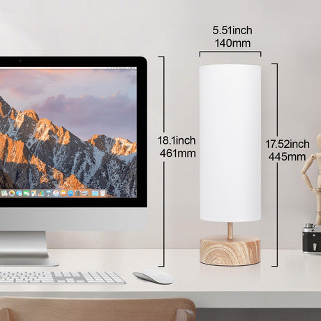 Bedside Table Lamp, 3 Way Touch Control Table Lamp with Wood Grain Base, Dimmable Nightstand Lamp with White Shade, Simple Night Light for Bedroom Living Room Home Office, LED Bulb Included Seaside village