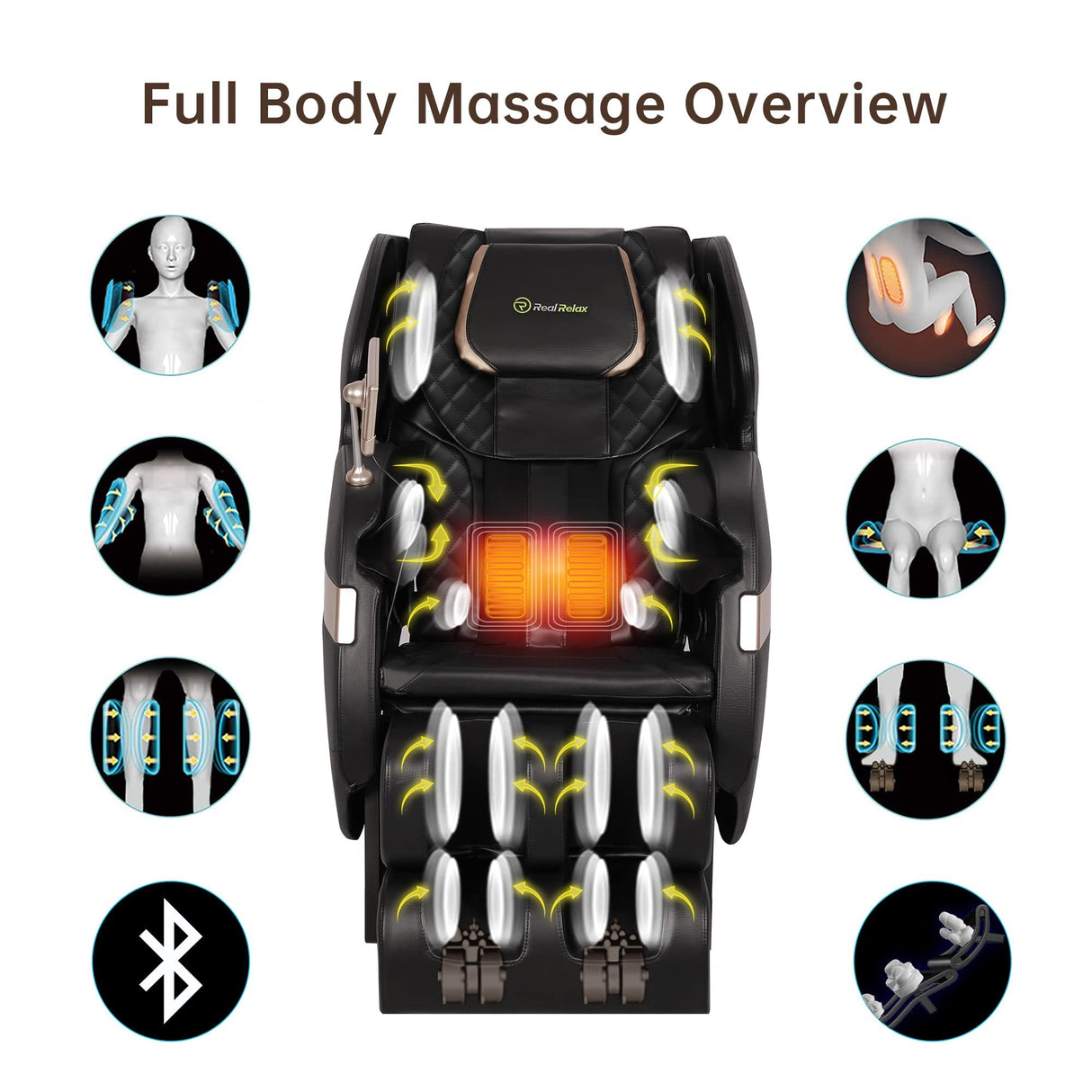 Real Relax 2025 Full Body Massage Chair of Dual-core S Track,Shiatsu Massage Recliner of Zero Gravity with APP and LCD Control,Lower Back and Calf Heating,Bluetooth,Home or Office Use,Black Real Relax