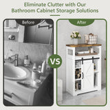 Vabches Bathroom Floor Cabinet, Small Storage Cabinet with Sliding Door, Adjustable Shelf, Farmhouse Storage Cabinet for Bathroom, Kitchen, Living Room, Rustic Style Cabinet, White Vabches