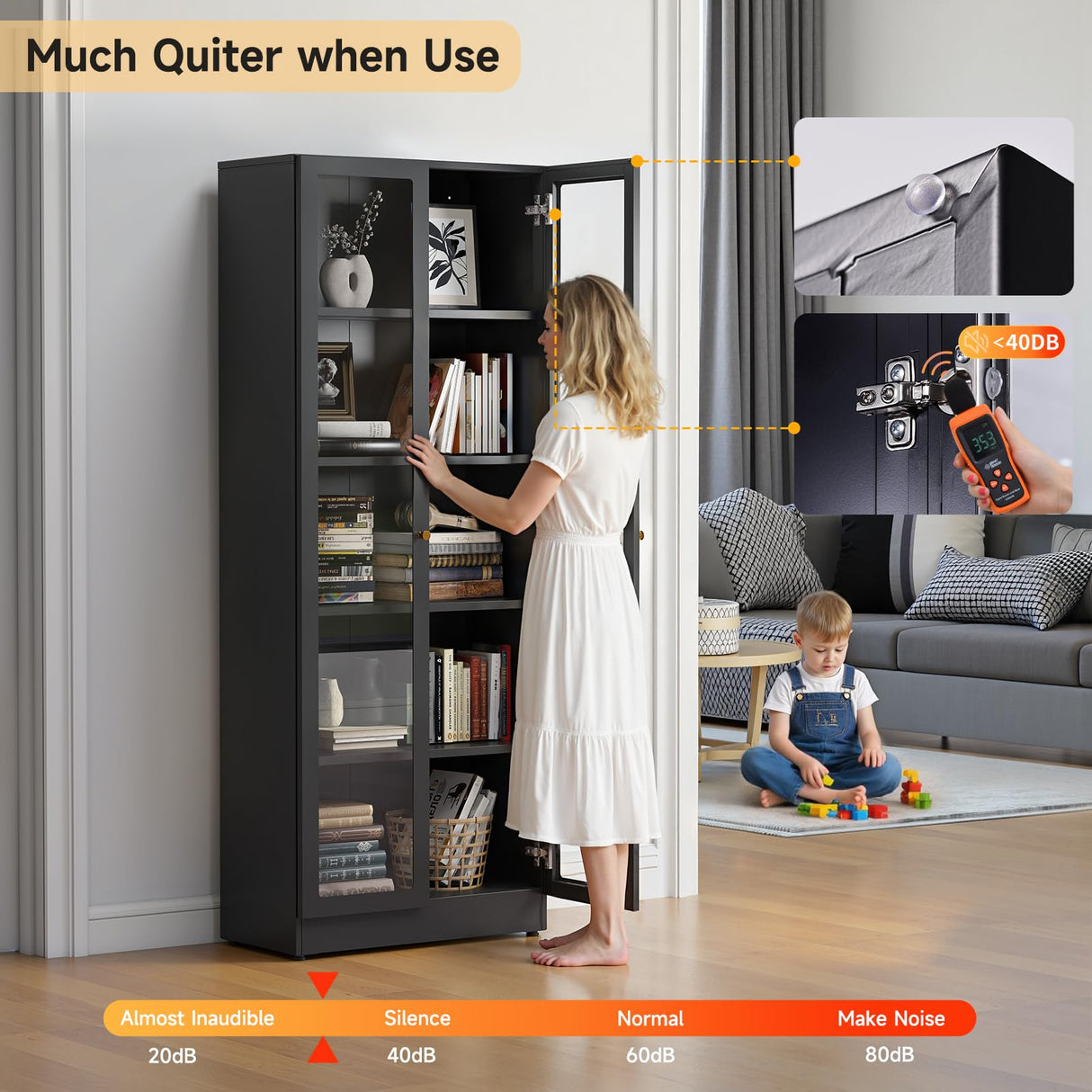 IRONMIX Metal Black Bookshelf with Doors, Tall Bookshelf with 4 Adjustable Shelves, 70.87" H Modern Curio Cabinet for Collectibles, Cabinet Display Case for Home Office, Living Room, School, Library IRONMIX