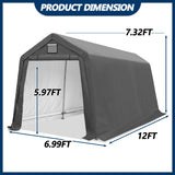 COVERONICS 7' x 12' Outdoor Storage Shed - Heavy Duty Portable Shelter Carport with Ventilation Windows and Roll-up Doors, Storage Shelter Tent for Motorcycle, Bike, Lawnmower and Garden Tools, Grey COVERONICS