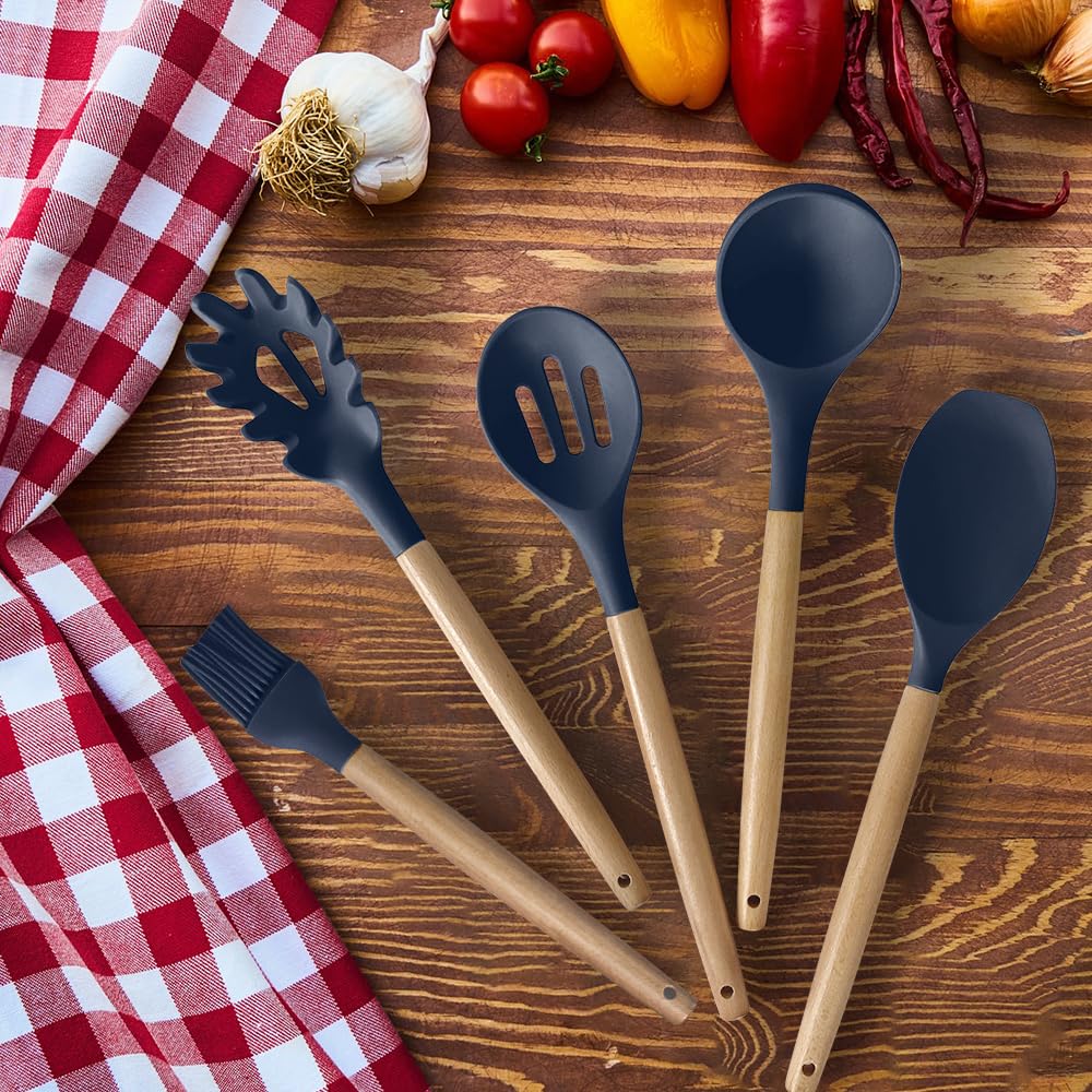 Cooking Utensils Set- 35 PCs Kitchen Utensils with Grater,Tongs, Spoon Spatula &Turner Made of Heat Resistant Food Grade Silicone and Wooden Handles Kitchen Gadgets Tools Set for Cookware BESTZMWK