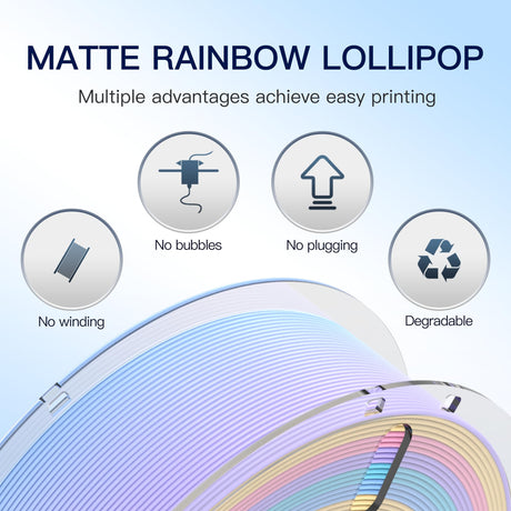 RAMBERY 3D Printer Filament Bundle Matte PLA Filament Fast Color Change Toughness Upgraded 3D Printing Filament, 1.75mm 1kg(2.2lb), Matte Rainbow Lollipop RAMBERY