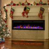 BETELNUT 68" Electric Fireplace Wall Mounted and Recessed with Remote Control, 750/1500W Ultra-Thin Wall Fireplace Heater W/Timer Adjustable Flame Color and Brightness, Log Set & Crystal Options BETELNUT