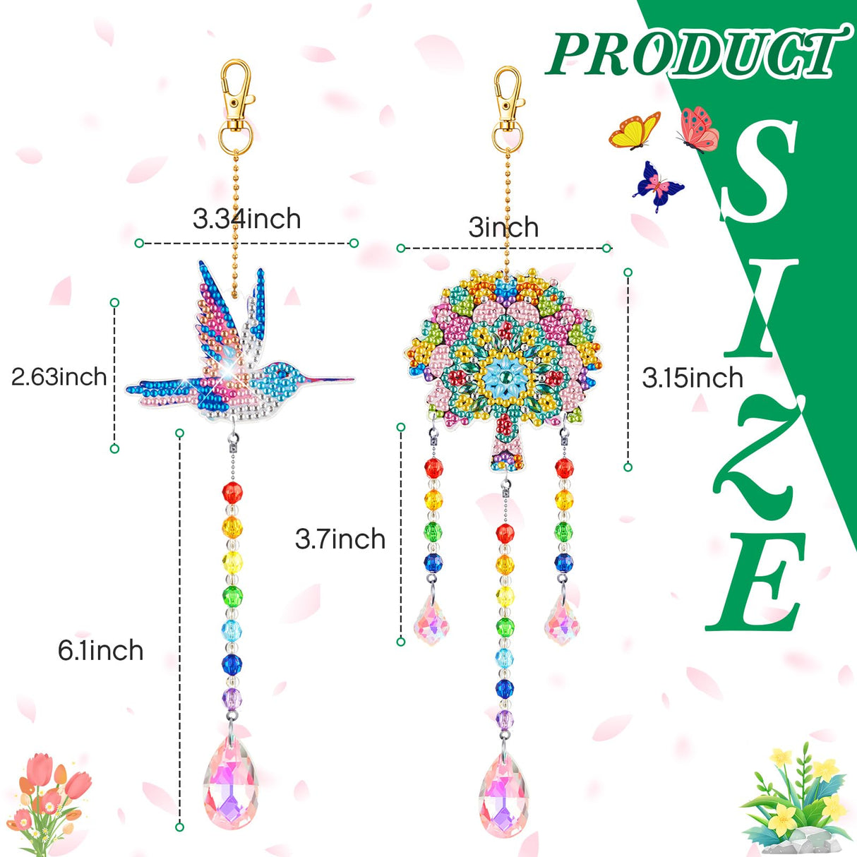 Thyle 9 Pcs Diamonds Painting Suncatcher Kit Wind Chimes DIY Diamond Kits Diamond Art Sun Catchers for Adults DIY Crafts Garden Home Decor Crystal Hanging Ornaments, 9 Styles Thyle