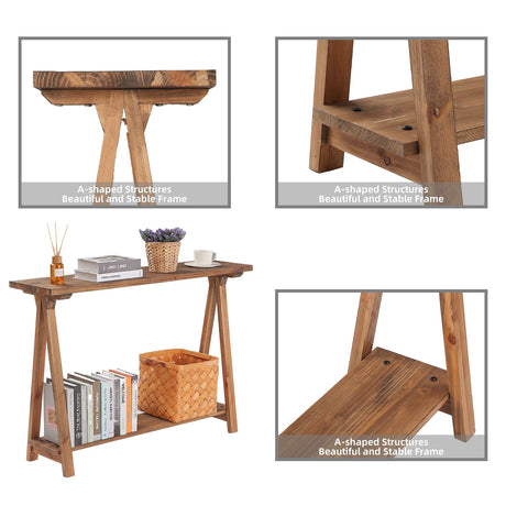 iVilla Farmhouse Console Tables for Living Room, Solid Wood 2-Tier Sofa Table, Rustic Hallway Table for Entryway, Natural iVilla