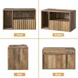 BuildHom Floating Nightstand with Charging Station - Modern Rustic Brown Fluted Bedside Table with Drawer, USB Ports & Outlets (Set of 2) BuildHom