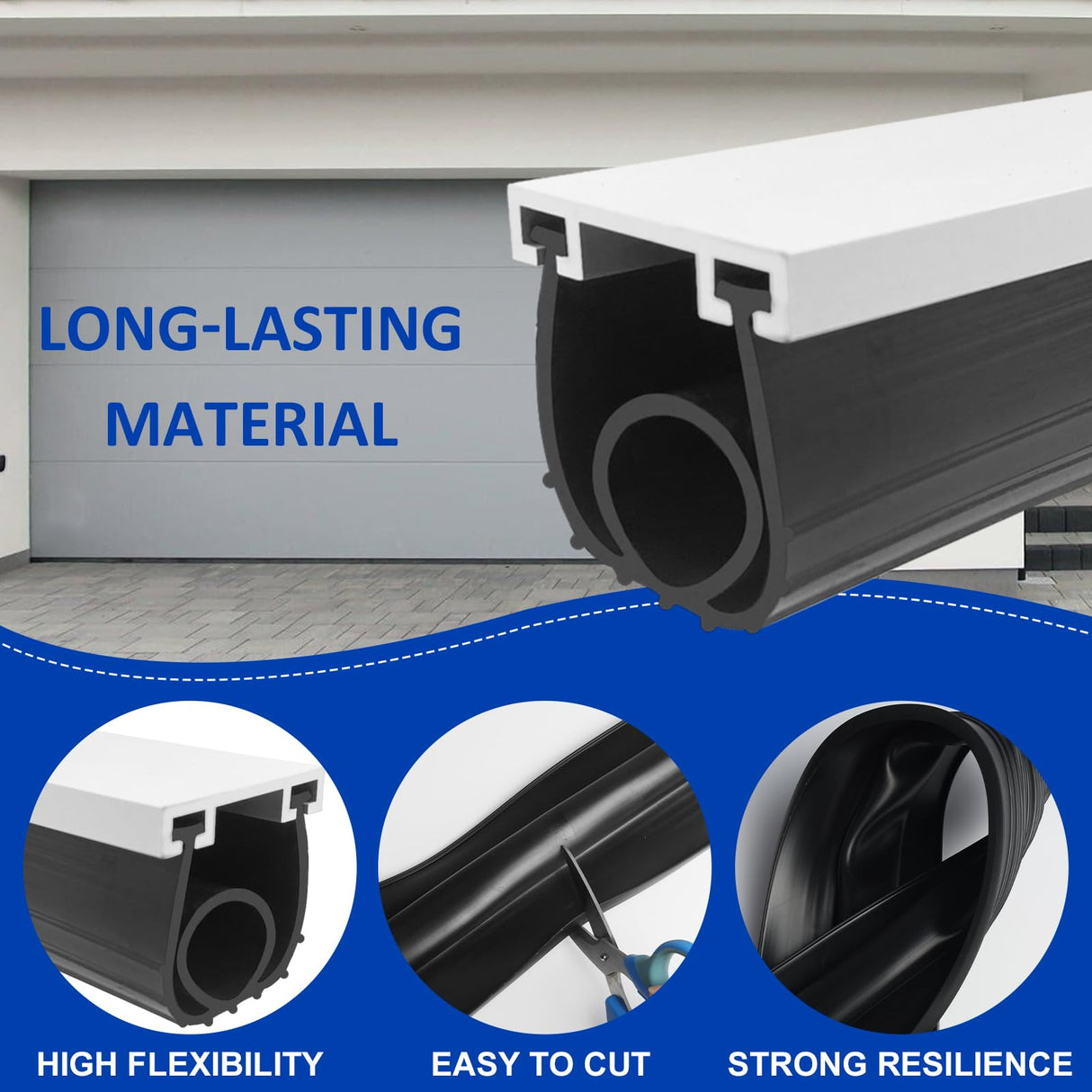 DGSL Garage Door Seals Bottom Rubber Weather Stripping Kit Seal Strip Replacement,Universal Weatherproof Threshold Buffering Sealing Rubber 5/16 Inch T Ends, 3 3/4 Inch Width (16 Ft, Black) DGSL