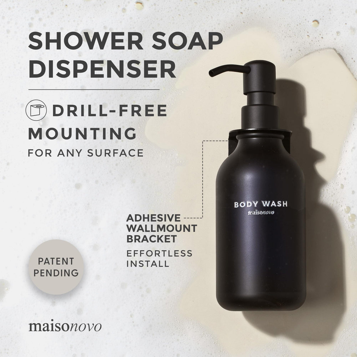 MaisoNovo Shampoo and Conditioner Dispenser - Shower Soap Dispenser Wall Mounted - 16.9 fl oz Set of 3 Black Plastic Bottles Black Pump - Shampoo Dispenser, Shower Dispenser 3 Chamber No Drill MAISONOVO