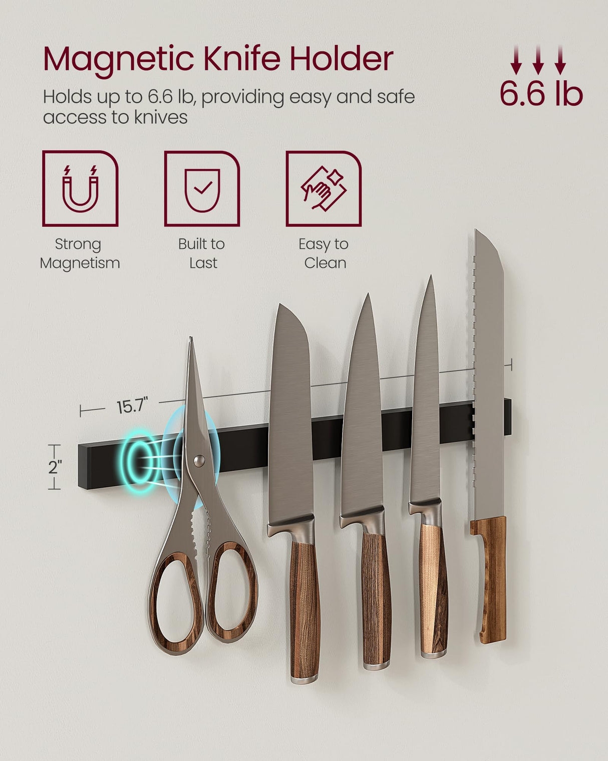 VASAGLE Greige and Black Bakers Rack with Magnetic Knife Holder, Paper Towel Holder, Wire Basket, and 8 Hooks for Organised Kitchen Storage VASAGLE