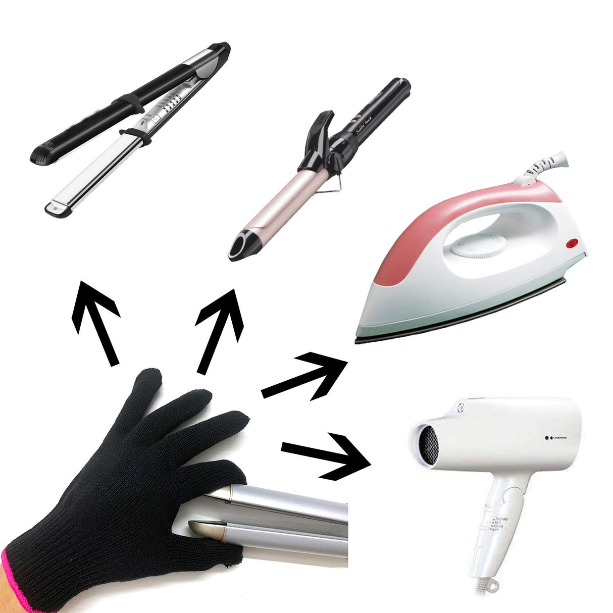 Lessmon Professional Heat Resistant Glove for Hair Styling Heat Blocking for Curling, Flat Iron and Curling Wand Suitable for Left and Right Hands, 1 Piece, Pink Edge Lessmon