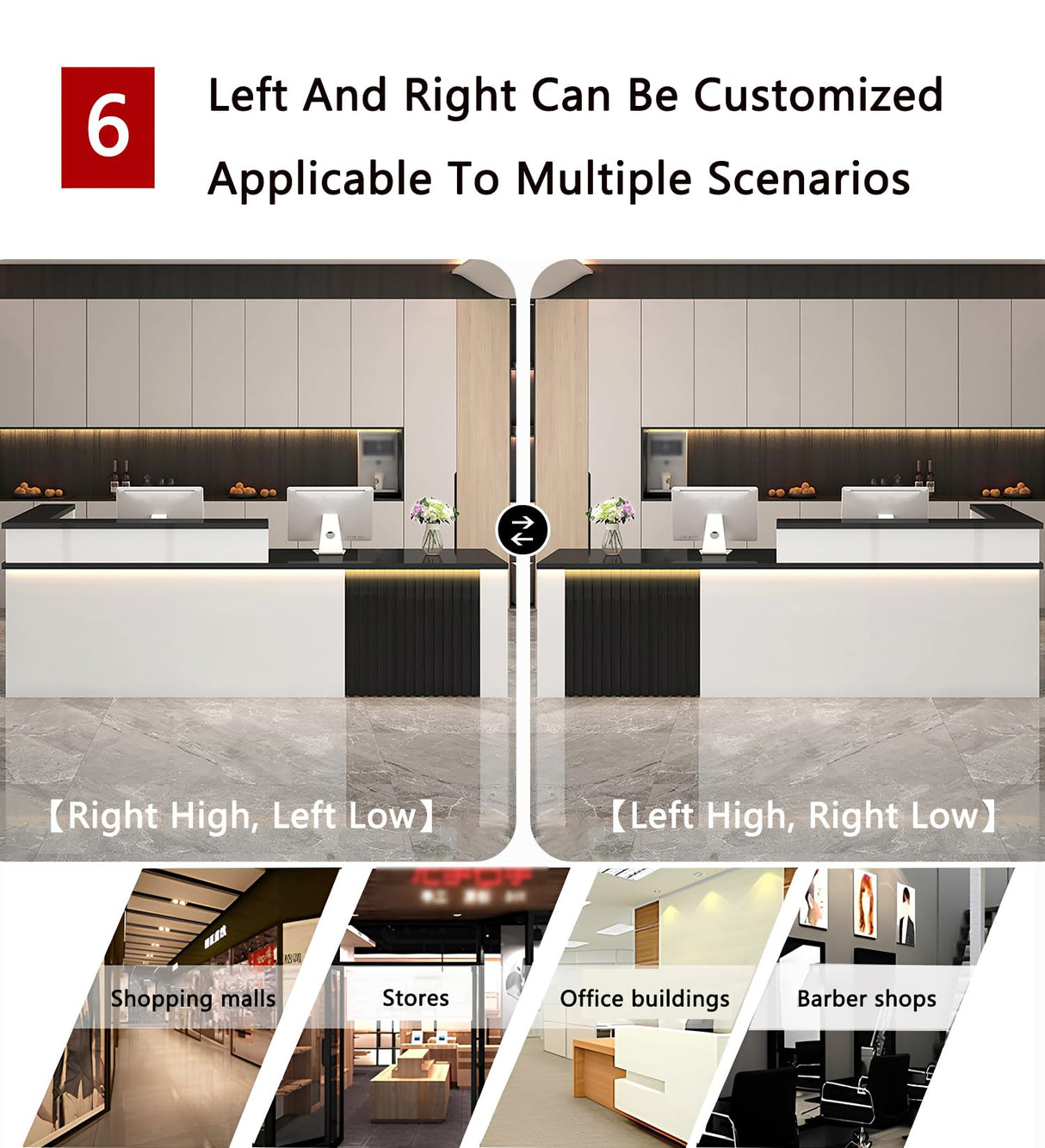 L-Shaped Reception Desk with Counter & Lockable Drawers,Modern Wooden Commercial Reception Desk with Storage & led Lights,for Home Office,Checkout,Lobby,Beauty Salon Generic