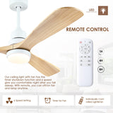 Mpayel 52" Wood Ceiling Fan - Farmhouse Ceiling Fan Light with 3 Solid Wood Reversible Blades, 6 Speeds, Indoor Outdoor Ceiling Fan for Patios, White Mpayel