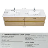 cieloshinerico 72 Inch Floating Bathroom Vanity with Double Sinks, Wall-Mounted Bathroom Storage Cabinet with Stone Resin Countertop and Soft Close Drawers, Natural Oak cieloshinerico