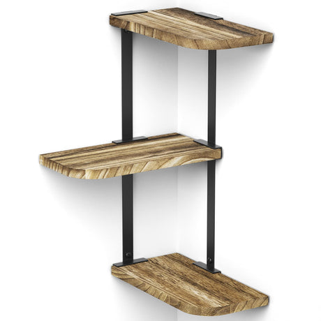 Love-KANKEI Corner Shelf Wall Mount of 3 Tier Rustic Wood Floating Shelves for Bedroom Living Room Bathroom Kitchen Office and More Carbonized Black Love-KANKEI