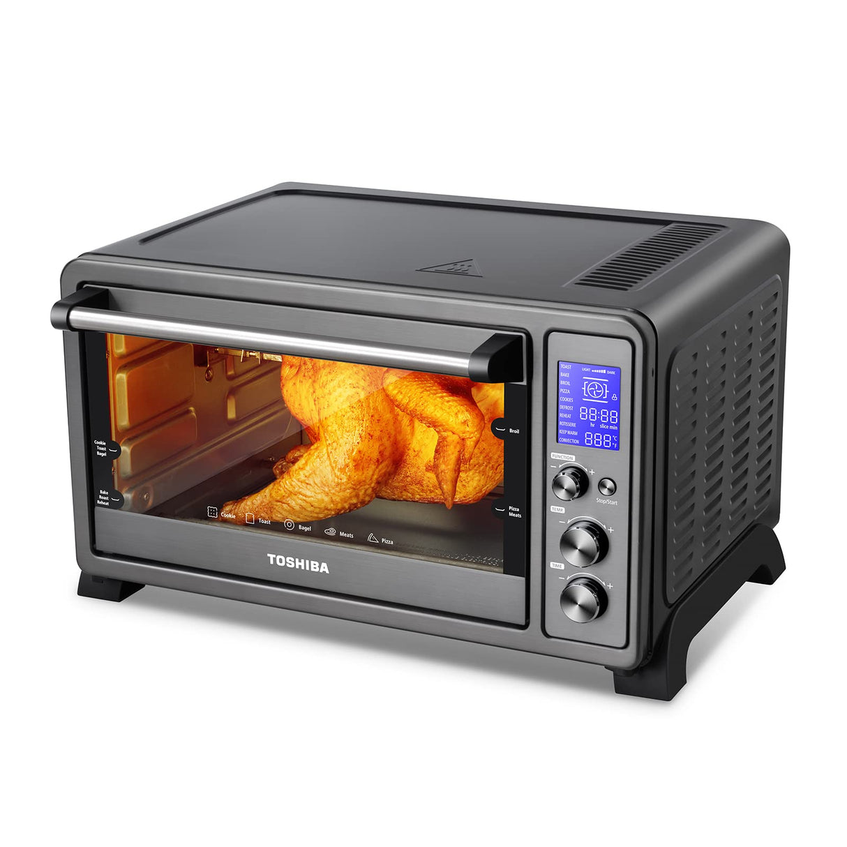 TOSHIBA AC25CEW-BS Large 6-Slice Convection Toaster Oven Countertop, 10-In-One with Toast, Pizza and Rotisserie, 1500W, Black Stainless Steel, Includes 6 Accessories TOSHIBA