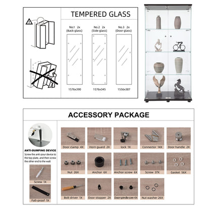 Zacis Modern 4-Tier Glass Display Cabinet with Doors - Stylish Floor Standing Curio for Living Room and Bedroom - WoodArtSupply