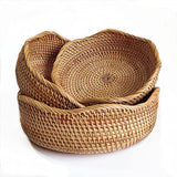 YANGQIHOME Rattan Bread Basket, Round Fruit Baskets, Wicker Storage Bowls, Natural Woven Serving Basket Bowls, Decorative Baskets for Kitchen Counter Organizing, Gift Basket, Set of 3 YANGQIHOME