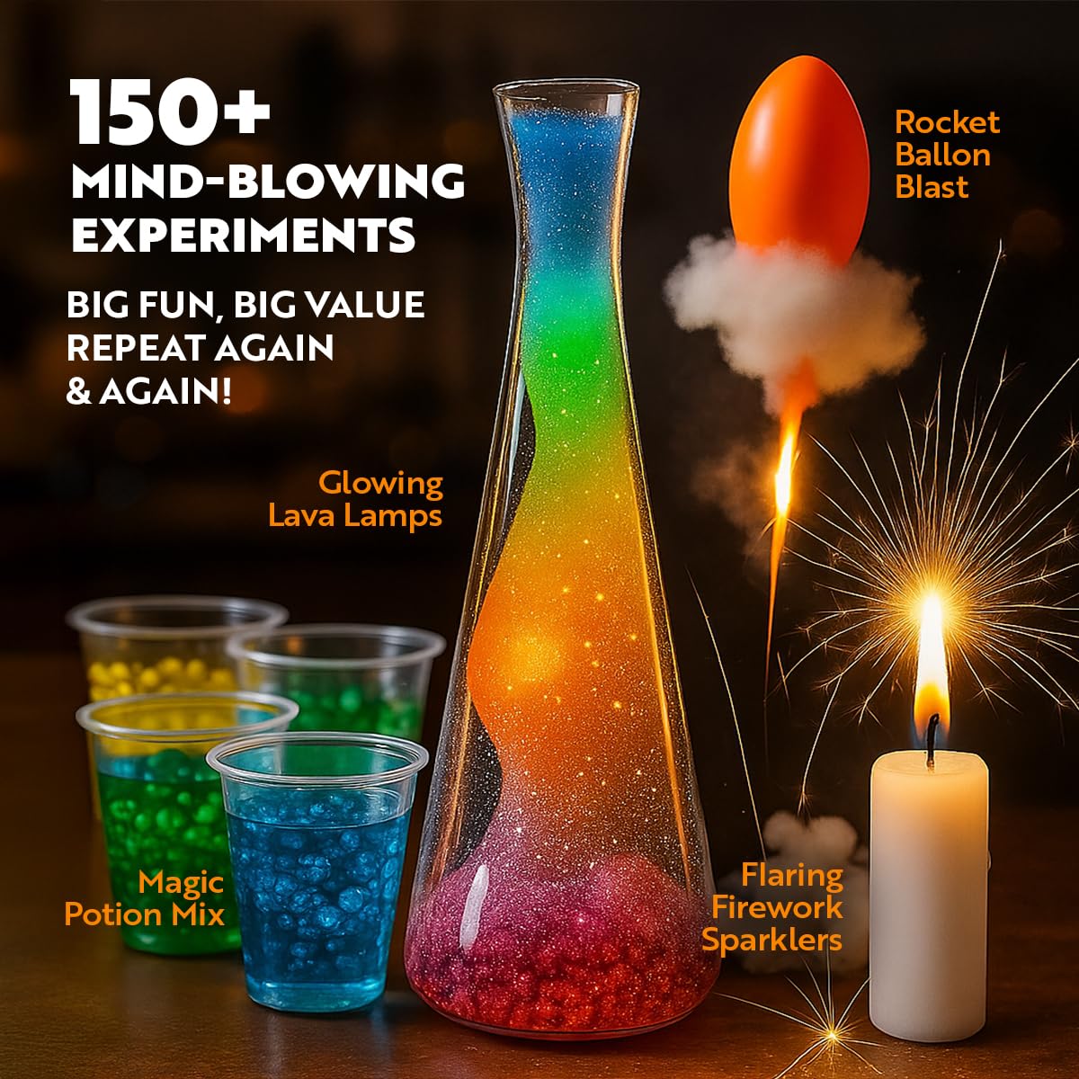Playz Mega Kaboom! 150+ Explosive Science Experiments Kit for Kids Age 8-12 with 75 App & Video Guided Experiments - Chemistry Set STEM & Educational Toys & Gifts for Boys, Girls, Teenagers & Kids Playz