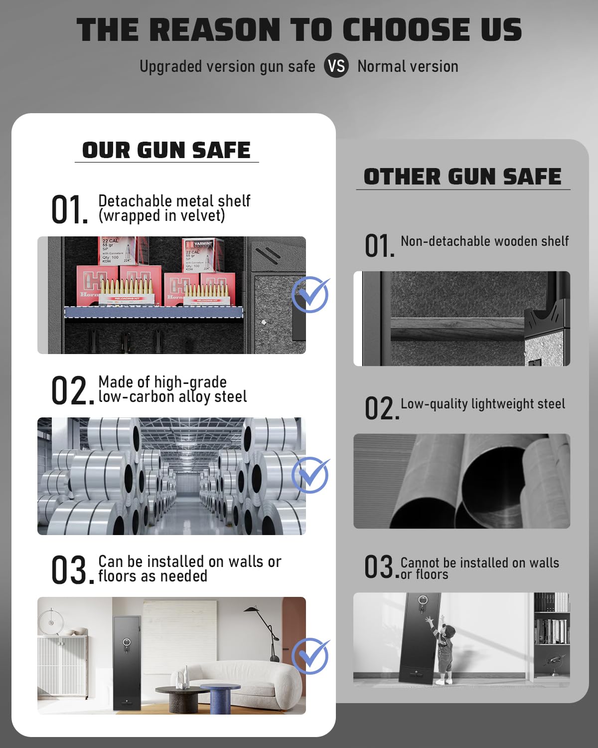 RIFLEWELL Gun Safe, 4-5 Rifle Gun Safe, Gun Safes for Home Rifle and Pistols, Quick Access Gun Cabinets with LED Light, Rifle Safe with Adjustable Gun Rack Riflewell