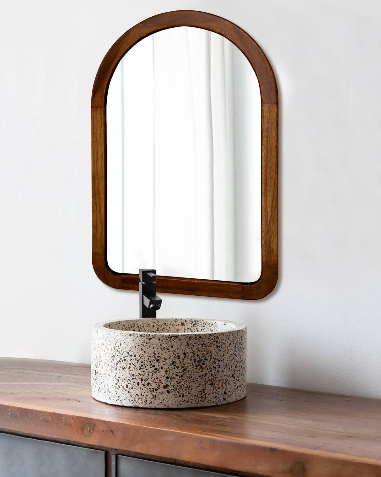 Arched Mirror 22 x 30 Inch,Brown Wood Rustic Bathroom Tempered Wall Mirror with Wood Frame,Round Corner Arch Farmhouse Wooden Vanity Mirror for Living Room,Entryway or Bedroom（Walnut Brown） CULER