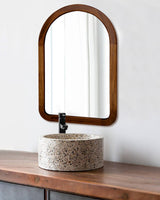 Arched Mirror 22 x 30 Inch,Brown Wood Rustic Bathroom Tempered Wall Mirror with Wood Frame,Round Corner Arch Farmhouse Wooden Vanity Mirror for Living Room,Entryway or Bedroom（Walnut Brown） CULER