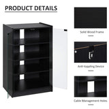 HOMCOM Media Cabinet, 4-Tier Stereo Cabinet, Modern Audio Video Media Stand with Adjustable Shelves, Tempered Glass Doors, and Cable Management, Distressed Black HOMCOM