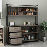 ECACAD Walnut Modern Wood Sideboard Buffet with Hutch, Metal Mesh Doors, and Ample Storage Compartment ECACAD