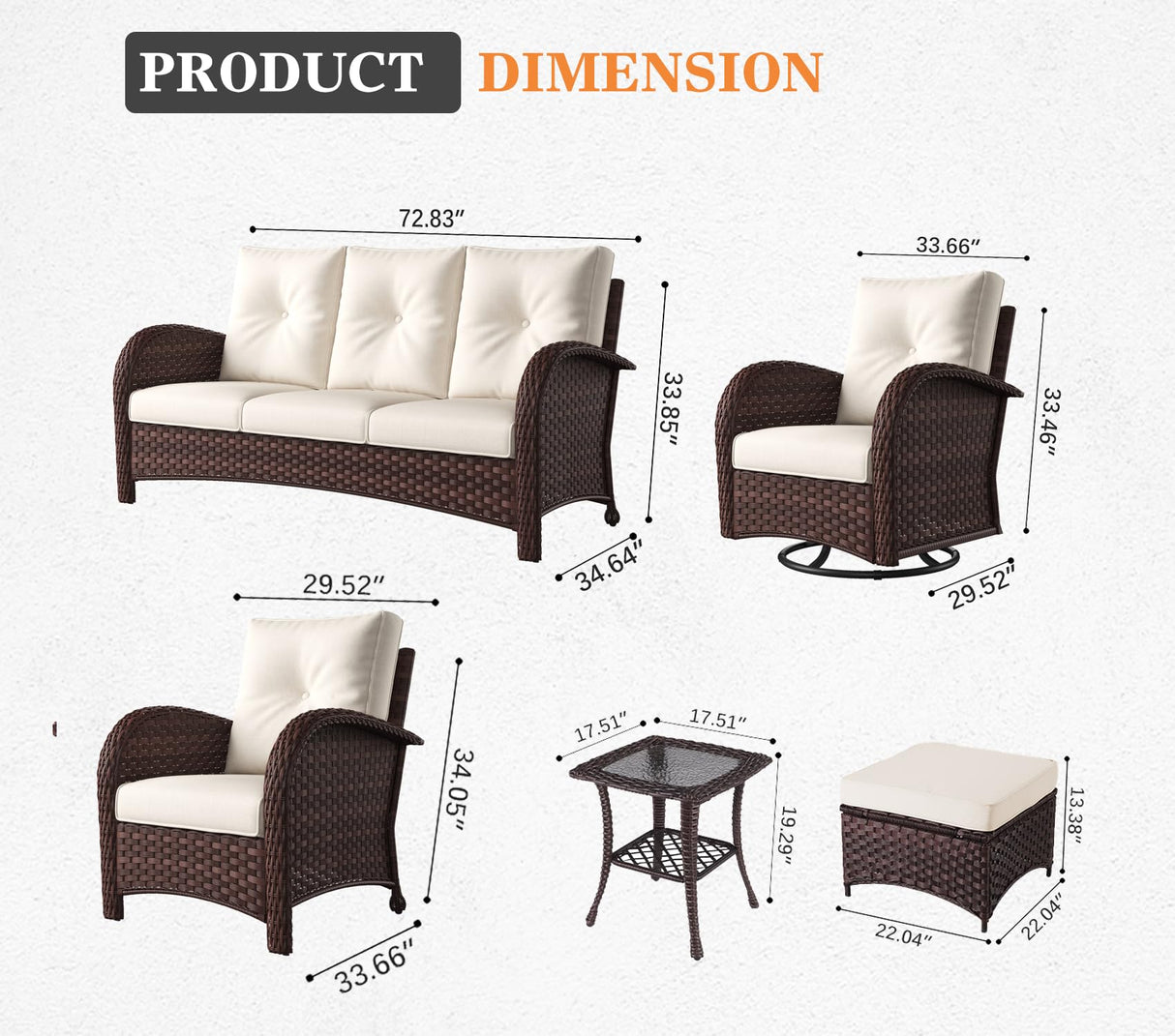 Vakollia 9 Pieces Patio Furniture Sets, Wicker Rattan High Back Outdoor Swivel Rocking Chairs Set with 3-Seat Couch, Ottomans and Side Table Vakollia